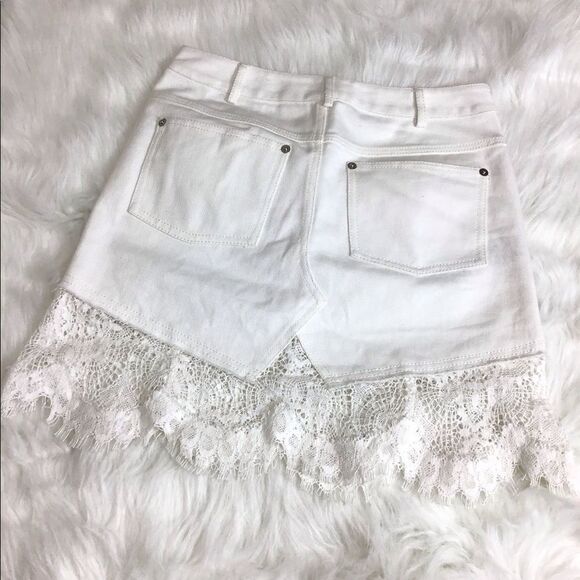 McQ by Alexander McQueen Denim Mini Skirt White Short Hybird Lace Size IT 38 - Picture 3 of 8